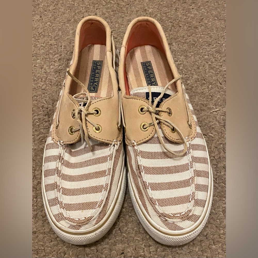 Tan Sperry boat shoes